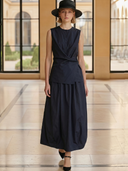 Women's Minimalist Vintage Style Pure Cotton Sleeveless Shirt And Skirt Set ZMZ2494B1K