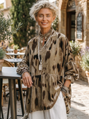 Women's Vintage Elegant Printed Velvet Mandarin Collar And Lantern Sleeves Blouse ZMZ0593H7ZYY