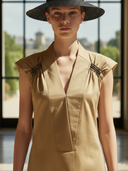 Women's High-end Old-money Style Pure Cotton V-neck Sleeveless Maxi Dress ZMZ1263B1K