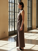 Women's Minimalist Commuter Cotton And Linen Blend Sleeveless Maxi Dress ZMZ2483B8K