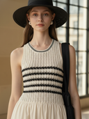 Women's Casual Old-fashioned Knitted Patchwork Pure Cotton Sleeveless Slim Fit Maxi Dress ZMZ2411B0K