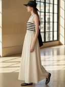 Women's Casual Old-fashioned Knitted Patchwork Pure Cotton Sleeveless Slim Fit Maxi Dress ZMZ2411B0K