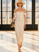 Women's High-end Old-money Style Cotton Blend Strapless Slim-fit Maxi Dress ZMZ1182B4K