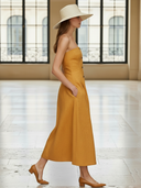 Women's High-end Old-money Style Cotton And Linen Blend Strapless Maxi Dress ZMZ1169B0K