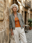 Women's Classic American Retro Stand Collar Lightweight Cotton-Linen Zip-Up Jacket ZMZ3197G3ZYY