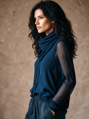 Women's Retro Casual Knitted Mesh Collar Sweater With Two-Piece Design ZMZ2901J0ZJY