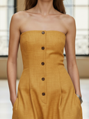 Women's High-end Old-money Style Cotton And Linen Blend Strapless Maxi Dress ZMZ1169B0K