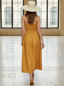 Women's High-end Old-money Style Cotton And Linen Blend Strapless Maxi Dress ZMZ1169B0K
