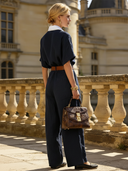 Women's Retro Casual Cotton Linen Short-Sleeve Shirt And Trousers Two-Piece Set ZMZ2681B9TO