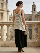 Women's Retro Knit Oversized Tank Top And Cotton Linen Maxi Dress Two-Piece Set ZMZ2761B6TO
