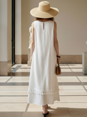 Women's High-end Old-money Style Cotton And Linen Woven Ribbon Tassel Sleeveless Maxi Dress ZMZ2761B7K