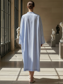 Women's Casual Cotton Blend Vertical Striped V-neck Maxi Dress ZMZ2149A8K