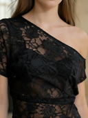 Women's Elegant Lace One-Shoulder Top & Satin Skirt Set ZMZ2829B9P