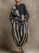 Women's Casual Color-Block Printed Crew-Neck Loose-Fit Long-Sleeve T-Shirt ZMZ3080D9XT