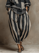 Women's Casual Color-Block Printed Crewneck Loose-Fit Long-Sleeve Top And Pants Set ZMZ1327D7XT