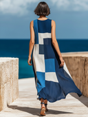 Women's Retro Casual Geometric Print Round Neck Sleeveless Midi Dress ZMZ1547D4ZJY