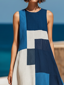 Women's Retro Casual Geometric Print Round Neck Sleeveless Midi Dress ZMZ1547D4ZJY