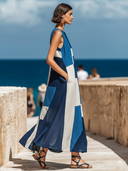 Women's Retro Casual Geometric Print Round Neck Sleeveless Midi Dress ZMZ1547D4ZJY