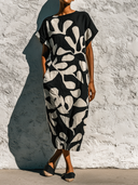 Women's Casual Round-Neck Printed Short-Sleeve Maxi Dress ZMZ1688D1XT