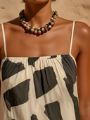 Women's Vacation Style Linen-Cotton Abstract Print Spaghetti Strap Maxi Dress ZMZ2099D1P