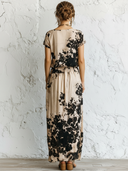 Women's Retro Casual Color Block Cotton Linen Round Neck Short Sleeve Midi Dress ZMZ2112D2ZJY