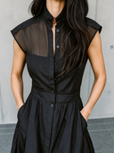 Women's Retro Casual Chiffon Sleeveless Stand Collar Shirt Midi Dress ZMZ2273D8ZJY