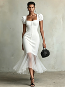 Women's Paneled Square-Neck Short-Sleeve Midi Dress ZMZ2252D5XT