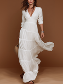 Women's Vacation Solid-Color V-Neck Long-Sleeve Maxi Dress ZMZ2440D9XT