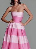Women's Strapless Maxi Dress With Wide Pink Stripes ZMZ2478D4XT