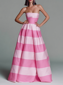 Women's Strapless Maxi Dress With Wide Pink Stripes ZMZ2478D4XT