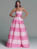 Women's Strapless Maxi Dress With Wide Pink Stripes ZMZ2478D4XT