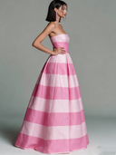 Women's Strapless Maxi Dress With Wide Pink Stripes ZMZ2478D4XT