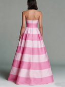 Women's Strapless Maxi Dress With Wide Pink Stripes ZMZ2478D4XT