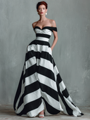 Women's Classic Black And White Striped A-line Pocket Maxi Dress ZMZ2497D5XT