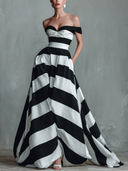 Women's Classic Black And White Striped A-line Pocket Maxi Dress ZMZ2497D5XT