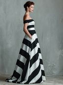 Women's Classic Black And White Striped A-line Pocket Maxi Dress ZMZ2497D5XT