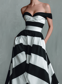 Women's Classic Black And White Striped A-line Pocket Maxi Dress ZMZ2497D5XT