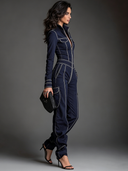 Women's Denim Collared Zippered Multi-Pocket Jumpsuit ZMZ2429D8XT