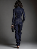 Women's Denim Collared Zippered Multi-Pocket Jumpsuit ZMZ2429D8XT