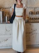 Women's Old Money Style Crop Top & Linen Drawstring Waist Maxi Skirt Two-Piece Set ZMZ2414D3YZH