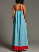 Women's Vacation Style Linen-Cotton Striped Color Block Spaghetti Strap Maxi Dress With Pockets ZMZ2409D1YZH