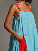 Women's Vacation Style Linen-Cotton Striped Color Block Spaghetti Strap Maxi Dress With Pockets ZMZ2409D1YZH
