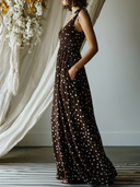 Women's Vacation Style Chiffon Polka Dot Off-Shoulder Spaghetti Strap Maxi Dress With Pockets ZMZ2465D0YZH