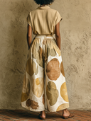 Women's Old Money Style Linen Shirt & Abstract Print Wide Leg Pants Two-Piece Set ZMZ2465D6YZH