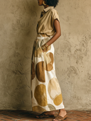 Women's Old Money Style Linen Shirt & Abstract Print Wide Leg Pants Two-Piece Set ZMZ2465D6YZH