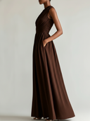 Women's Elegant Style Textured Cotton-Blend One-Shoulder Ruched Maxi Dress With Pockets ZMZ2559D2YZH