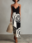 Women's Artistic Linen-Blend Abstract Spiral Print Cami Midi Dress ZMZ2502D7YZH