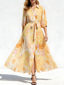 Women's Elegant Retro Chiffon Printed Half Sleeves Midi Dress ZMZ2596D2ZYY