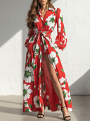 Women's Elegant Retro Chiffon Printed Long-Sleeve Maxi Dress ZMZ2545D2ZYY