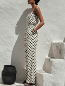 Women's Vacation Style Linen-Blend Polka Dot Spaghetti Strap Wide Leg Jumpsuit With Pockets ZMZ2551D4YZH
